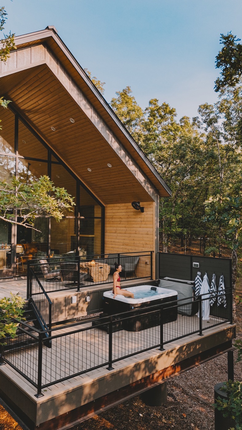 Private hot tub deck overlooking the forest