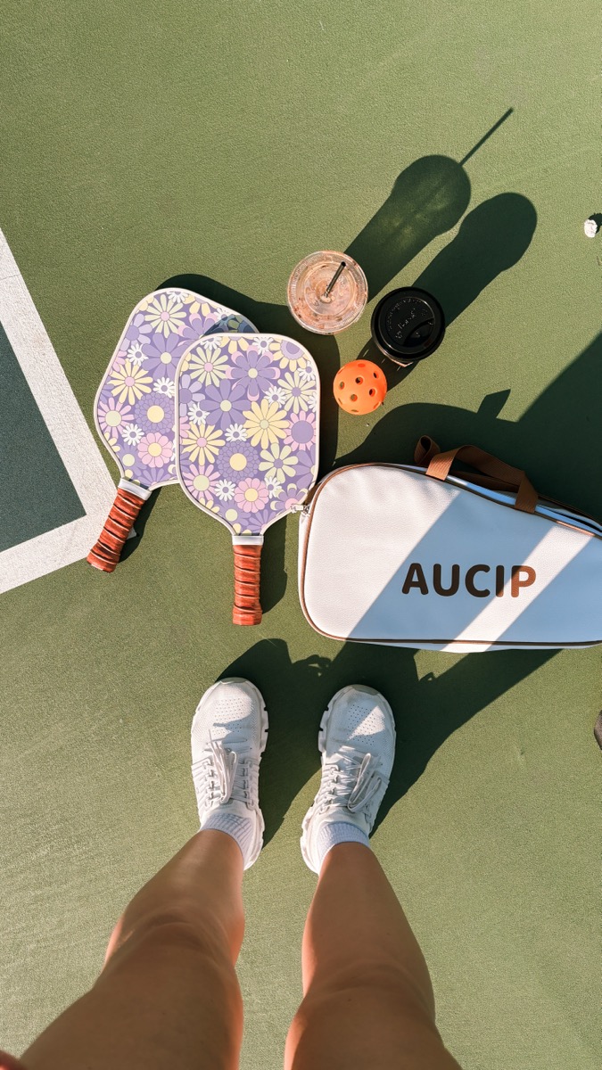 Pickleball paddles and bag flatlay