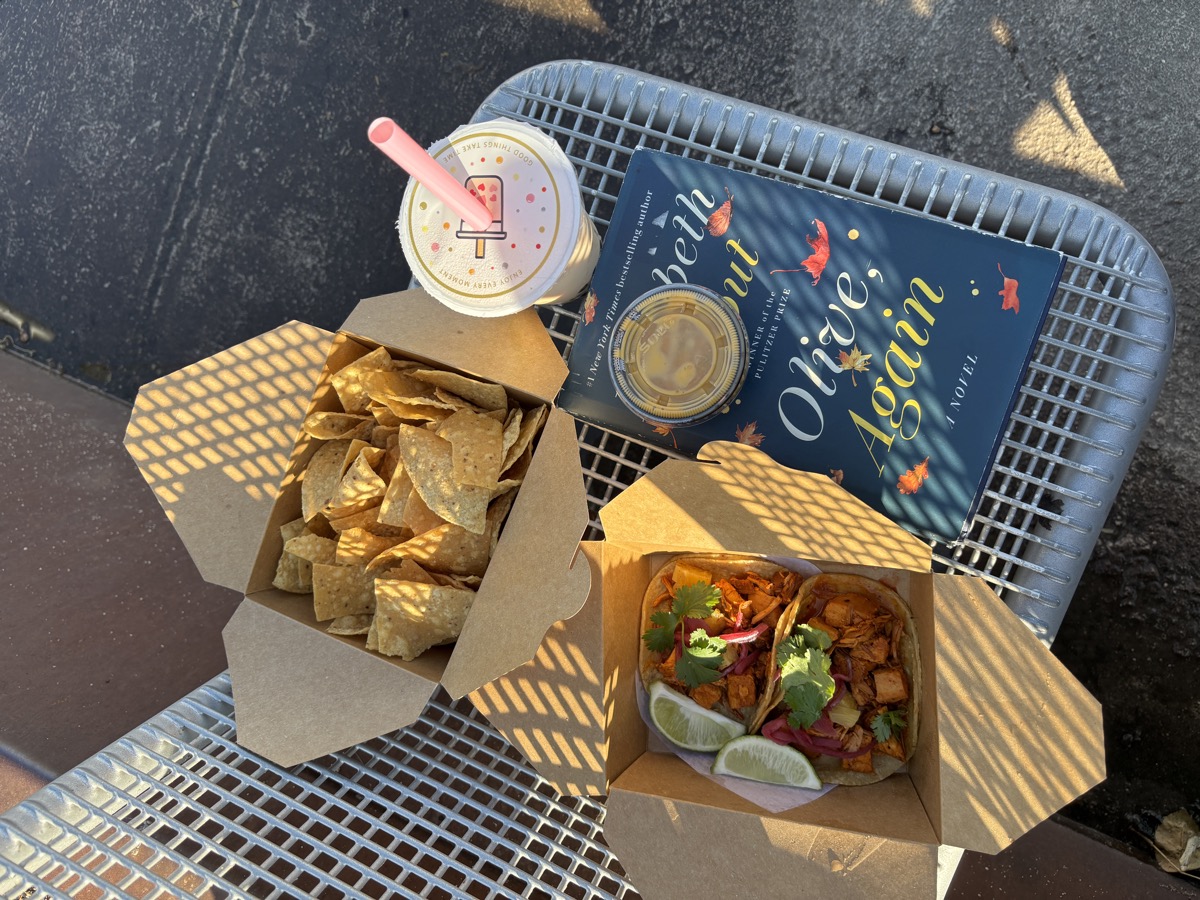 Book and tacos flatlay